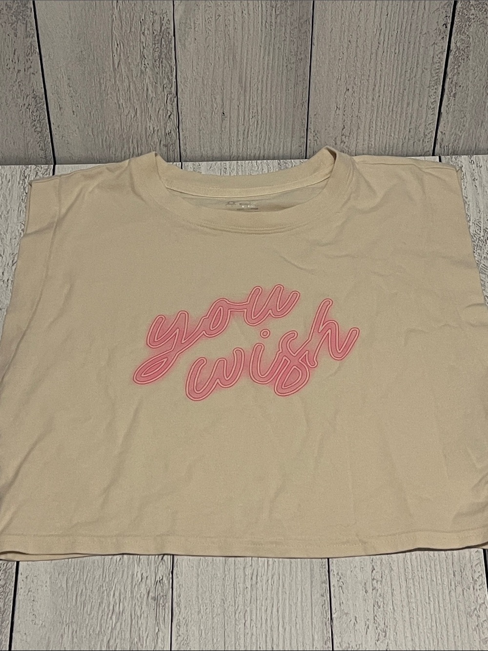 Cream Crop Tee with Pink 'You Wish' Script